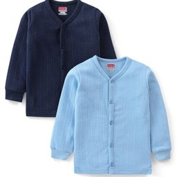 Babyhug Cotton Blend Full Sleeves Front Open Solid Color Thermal Wear Pack Of 2 - Blue & Navy Blue-image-42