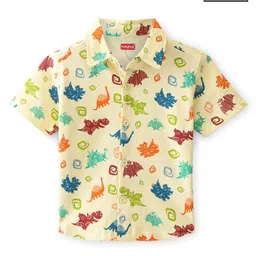 Babyhug 100% Cotton Knit Half Sleeve Shirt With Animals Print - Yellow-picture-0