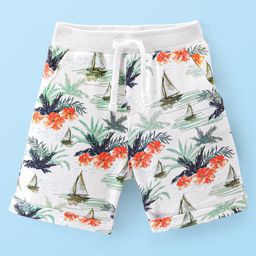 Babyhug Cotton Looper Knit Ship Printed Shorts - White-image-69