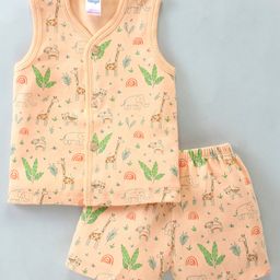 TANGO Single Jersey Sleeveless Night Suit With Animals Print - Peach-image-30