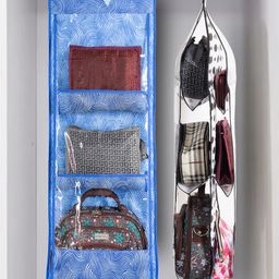 Kuber Industries Hanging Organizer  Handbag Organizer  Hanging Purse for Wardrobe  Transparent Clutch Organizer  Handbag Storage for Closet  6 Pocket Hanger  Pack of 2  Multi-11