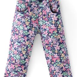 Babyhug Twill  Woven Full Length Trousers With Stretch Floral Print - Navy Blue-image-97