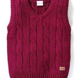 Babyhug Knit Sleeveless Cable Knit Design Sweater - Wine-image-44