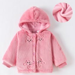Kookie Kids Full Sleeves Hoodie Jacket with Bear Print- Pink-image-7