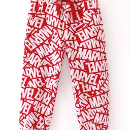 Babyhug Marvel Cotton Knit Full Length Lounge Pant with Marvel Print - Red-image-84