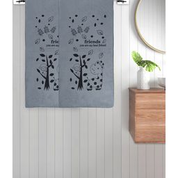 FABINALIV Set of 2 Grey Cartoon 300 GSM Cotton Kids Bath Towels (115X60 cm)-25