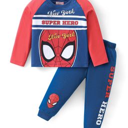 Babyhug Marvel Cotton Knit Raglan Sleeves Night Suit With Spider Man Graphics - Red & Blue-image-87
