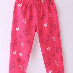 Doreme Single Jersey Knit Full Length Leggings With Hearts Print - Dark Pink-image-88