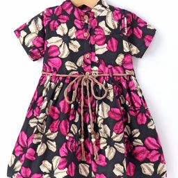 Rassha Half Sleeve Frock - Wine Black - 5 - Cotton - (5 to 6 Years)-image-2