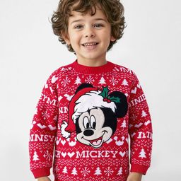 Babyhug Disney Knitted Full Sleeves Pullover Sweater With Mickey Mouse Design & Patch - Red-picture-13