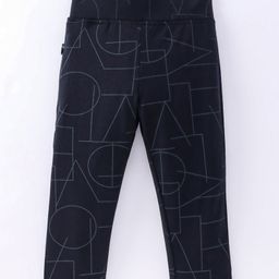 Doreme  Single Jersey Knit Full Length Leggings with Abstract Print  - Navy-picture-31