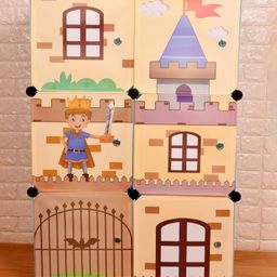 TOYPENTER Collapsible Kids Clothing Wardrobe |Cute Prince & Castle Print/Portable Waterproof Multipurpose Storage Rack/Adjustable Almirah for Babies/Girls/Boys (Blue Castle, 6 Cube)-13