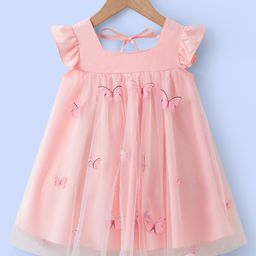 Mark & Mia Frill Sleeves Party Frock With Butterfly Applique - Pink-image-85