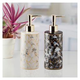 KOOKEE Ceramic Soap Dispenser for handwash for Bathroom, Grey/Black, (Set of 2) (10535) 400 ml-27