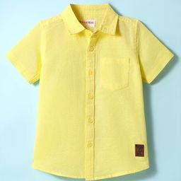 Kookie Kids Linen Woven Half Sleeves Slim Fit Solid Shirt - Yellow-image-71