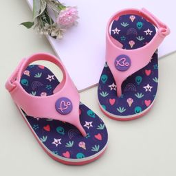 Babyoye Velcro Closure Flip Flops With Hearts & Stars Print - Pink & Navy Blue-image-40