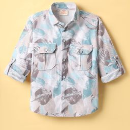 Rikidoos Full Sleeves Leaves Printed Shirt - Sea Green-image-38