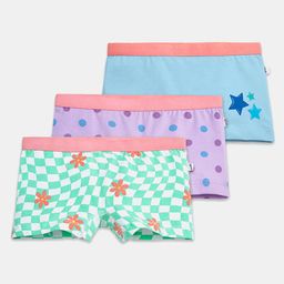 Plan B Cotton Elastane Pack Of 3 Floral & Stars Printed Bloomers - Blue Lavender & Green-image-49