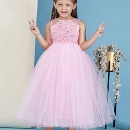 Toy Balloon Kids Sleeveless Floral Applique Detailed Sequins Embellished Gown - Pink-image-56