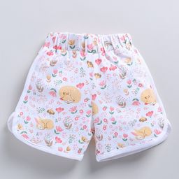 FUN A2Z Cotton Sinker Floral & Fawns Printed Shorts - White-image-84