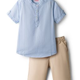 Babyhug Cotton Woven Half Sleeves Striped Kurta Styled Shirt & Shorts Set - Blue & Beige-picture-41