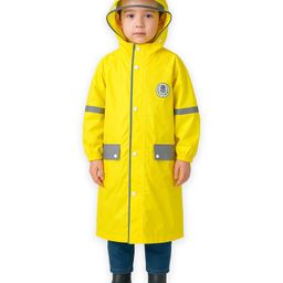 Little Surprise Box PVC Full Sleeves Abstract Patch Detailed Hooded Cap Style Raincoat With Extra Backpack Space - Grey & Yellow-image-84