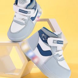 PASSION PETALS Colour Blocked Velcro Closure LED Shoes - Grey White & Blue-image-73