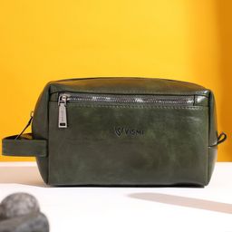 VISMIINTREND Toiletry Pouch for Men Vegan Leather Cosmetic Bag Multi-Compartment Water Resistant Travel Toiletry Bag - Olive Green-image-5
