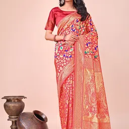 KALINI Women Floral Woven Design Zari Banarasi Saree-image-93