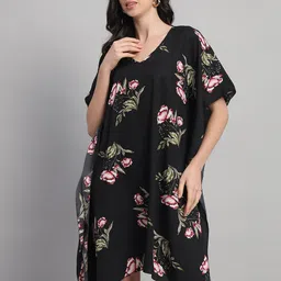 Curvydrobe Floral Printed Flared Sleeves Kaftan Dress-picture-46