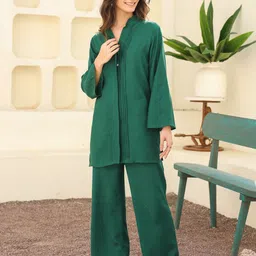 JISORA Mandarin Collar Neck Tunic With Trousers  Co-Ords-image-6