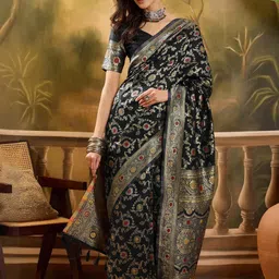 Sangria Black Woven Design Silk Blend Sarees-picture-20