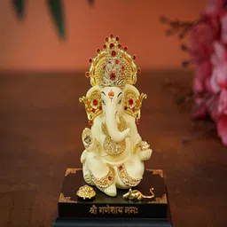 Craftlayout Gold-Toned And Cream Lord Ganesha Religious Idol Resin Showpiece-image-6