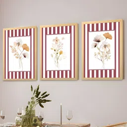 Art Street Off White & Red 3 Pieces Floral Motif Painting Wall Art-image-76
