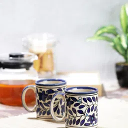 VarEesha White & Blue Set of 2 Ceramic Milk/ Coffee Mugs-35
