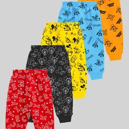 KUCHIPOO Unisex Infants Pack of 5 Printed Cotton Joggers image 1