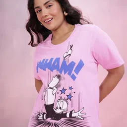 DressBerry Curve Plus Size Donald Duck Print Drop-Shoulder Sleeves Pure Cotton T-shirt-image-28