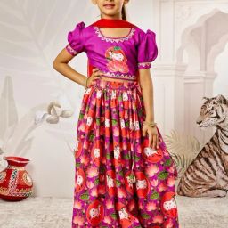 Vastramay Girls Purple Regular Fit Digital Print Lehenga Choli-picture-26