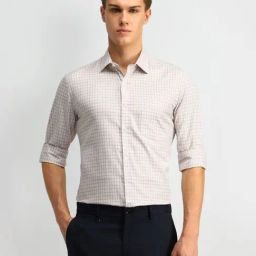 Arrow Beige Cotton Regular Fit Checks Shirt-picture-35