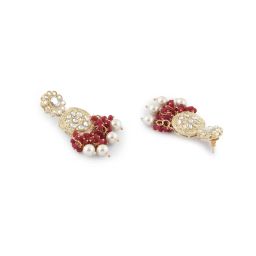 Zaveri Pearls Rani Pink Crystal Beads Clustered Kundan Drop Earring-ZPFK15204 image 3