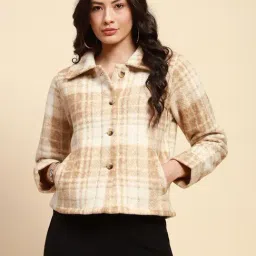 Global Republic Brown Regular fit Checks Jacket-image-28
