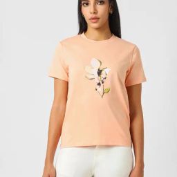 Van Heusen Peach Cotton Printed T-Shirt-image-86