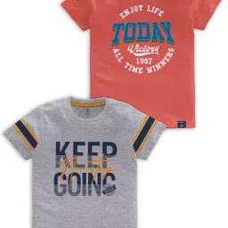Codez Kids Grey Melange & Coral Graphic Print T-Shirt (Pack Of 2) image 1