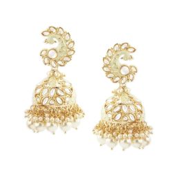 Zaveri Pearls White Meenakari Peacock Inspired Kundan Jhumki Earrings - ZPFK13645 image 3