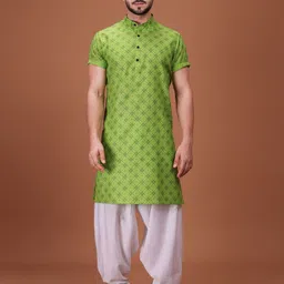 SHIWAM ETHNIX Men Geometric Printed Half Sleeves Kurta-image-60