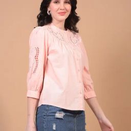 Crimsoune Club Pink Cotton Embroidery Shirt-image-63