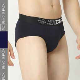 UnderJeans by Spykar Premium Navy Briefs - Pack of 2-image-79