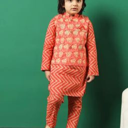READIPRINT FASHIONS Kids Peach Printed Full Sleeves Kurta, Pyjamas with Jacket-image-77