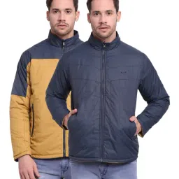 Cantabil Mustard & Navy Colour-Block Reversible Jacket-image-21