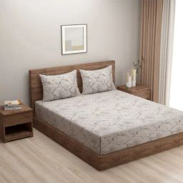 Swayam Ananda Floral Brown & Beige 200 TC Cotton King Bedsheet with 2 Pillow covers-picture-12